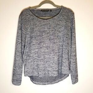 Athleta Grey White Stripe Long Sleeve Boat Neck Top Medium